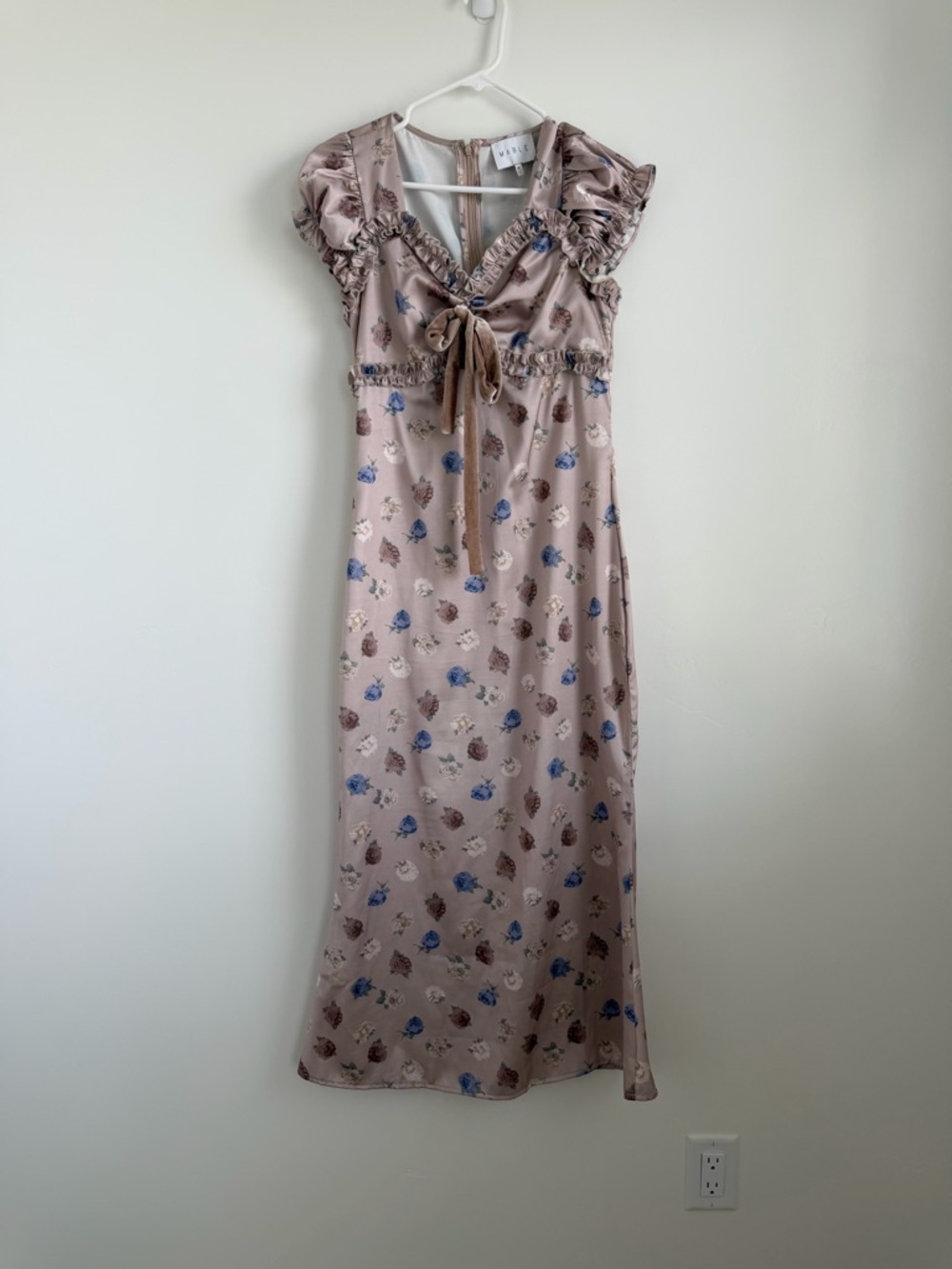 MARBLE Pink Floral Midi Dress with Blue Accents